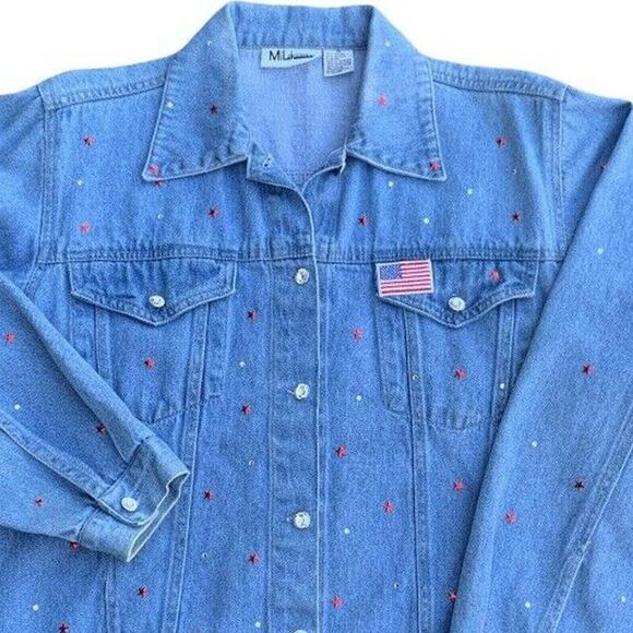 MiLi Designs Vintage Denim Jeweled Embellished Patriotic Jacket Size Medium - Picture 1 of 7